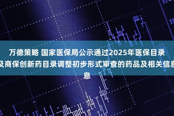 万德策略 国家医保局公示通过2025年医保目录及商保创新药目录调整初步形式审查的药品及相关信息
